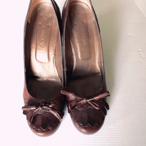 Shiny light brown real leather loafers with tassel & bow comfy block heels US9.5 - Picture 6 of 11